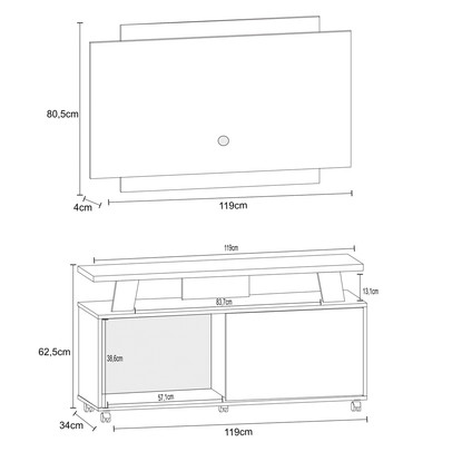 Rack com Painel para TV Até 50 Polegadas Rivera 1 Porta Canelato Rústico/3d Natura Off White - Atualle Móveis