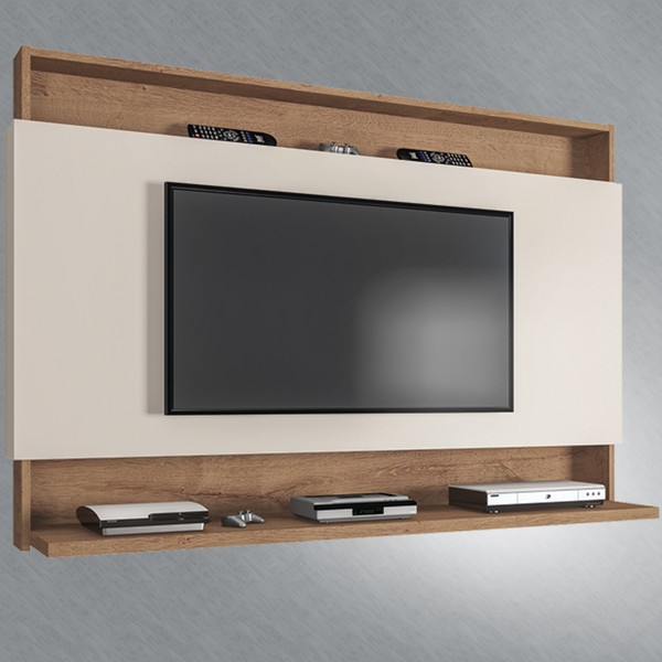 Painel para TV Até 50 Polegadas Madri 1 Prateleira Canelato Rústico/3d Natura Off White - Atualle Móveis
