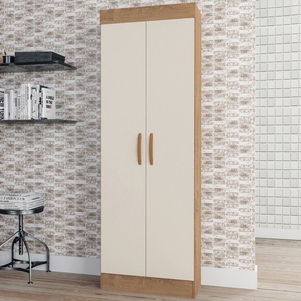 Armário Multiuso Uruguay 2 Portas Canelato Rústico/Natura Off White - Atualle Móveis