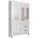Guarda-Roupa Solteiro Real 4 Portas 2 Gavetas com Espelho Branco Brilho - Atualle Móveis