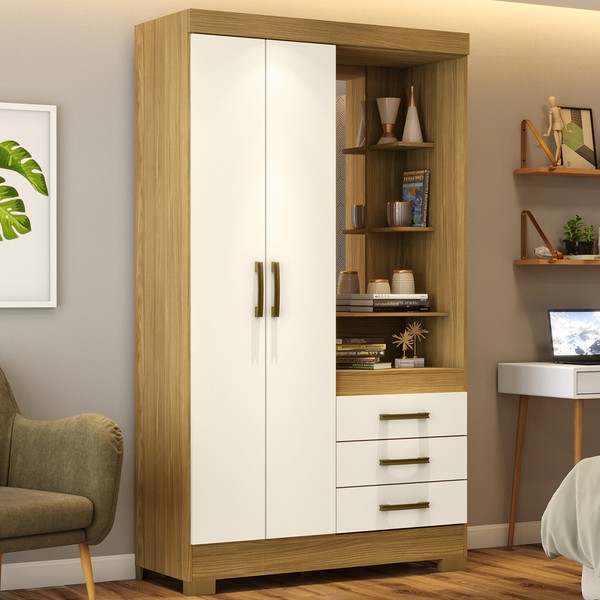 Guarda-Roupa Solteiro 2 Portas 3 Gavetas Nature/Off White B64 - Briz