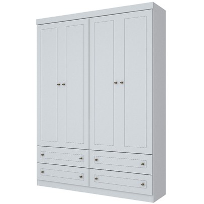 Guarda-Roupa Solteiro Americano 4 Portas 4 Gavetas Branco Hp - Henn
