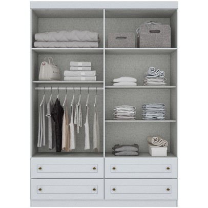 Guarda-Roupa Solteiro Americano 4 Portas 4 Gavetas Branco Hp - Henn