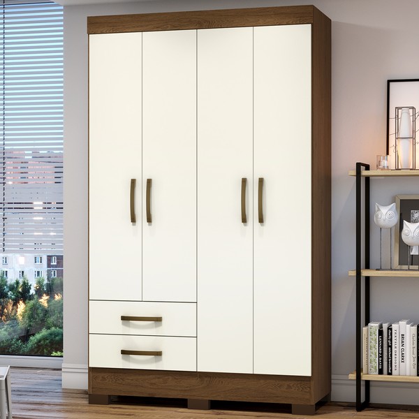 Guarda-Roupa Solteiro 4 Portas 2 Gavetas Castanho Hp/Off White Be12 - Briz