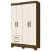 Guarda-Roupa Solteiro 4 Portas 2 Gavetas Castanho Hp/Off White Be12 - Briz
