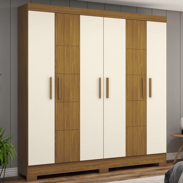 Guarda-Roupa Casal 6 Portas 2 Gavetas Nature/Off White B73 - Briz