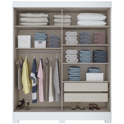 Guarda-Roupa Casal 2 Portas de Correr 2 Gavetas Flex Branco/Rosa Chá B66 - Briz