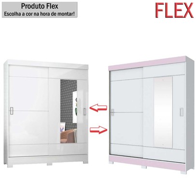 Guarda-Roupa Casal 2 Portas de Correr 2 Gavetas Flex Branco/Rosa Chá B66 - Briz