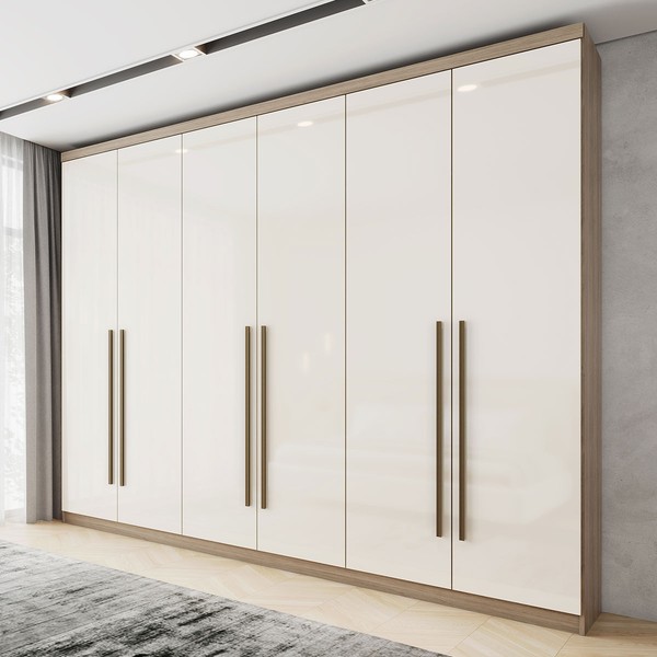 Guarda-Roupa Casal Jade 6 Portas 3 Gavetas Rústico/Off White - Henn