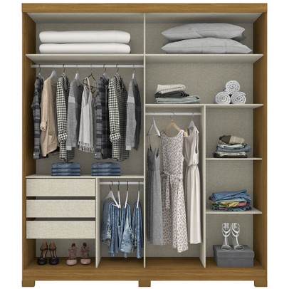 Guarda-Roupa Casal Verg 2 Portas 3 Gavetas Nature/Off White - Henn
