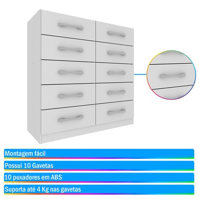 Cômoda Malu 10 Gavetas Branco - Pnr Móveis