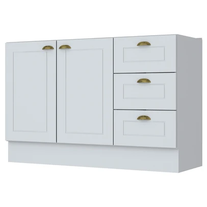 Balcão de Cozinha para Pia 120 Cm Americana 2 Portas 3 Gavetas 100% Mdf Branco Hp - Henn