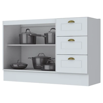 Balcão de Cozinha para Pia 120 Cm Americana 2 Portas 3 Gavetas 100% Mdf Branco Hp - Henn