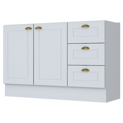 Balcão de Cozinha para Pia 120 Cm Americana 2 Portas 3 Gavetas 100% Mdf Branco Hp - Henn