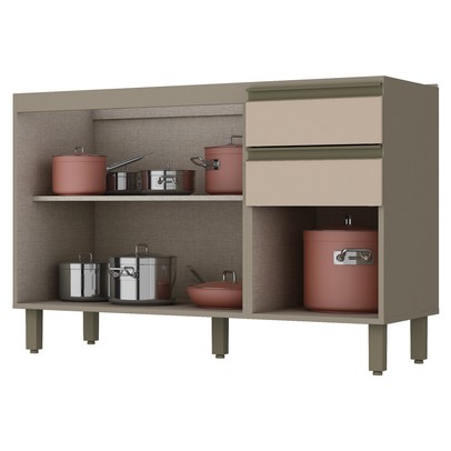 Balcão de Cozinha para Pia 120 Cm Connect 3 Portas 2 Gavetas 100% Mdf Duna/Cristal - Henn