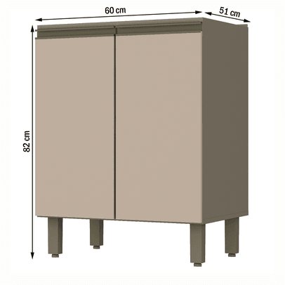 Balcão de Cozinha 60 Cm Connect 2 Portas 100% Mdf C78 Duna/Cristal - Henn