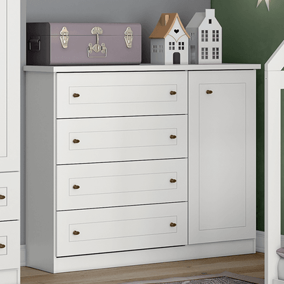 Cômoda de Bebê Americano 1 Porta 4 Gavetas Branco Hp - Henn