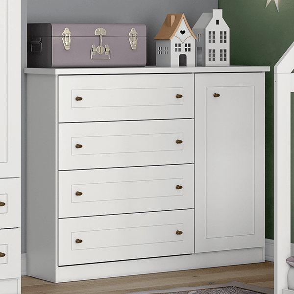 Cômoda de Bebê Americano 1 Porta 4 Gavetas Branco Hp - Henn