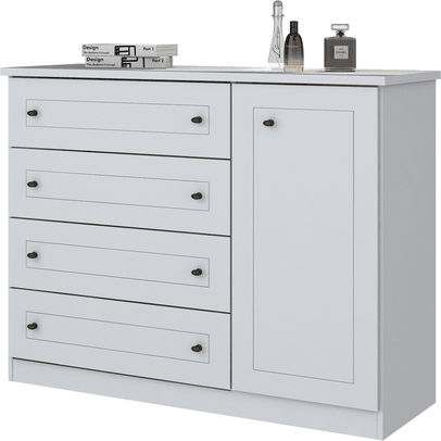 Cômoda de Bebê Americano 1 Porta 4 Gavetas Branco Hp - Henn