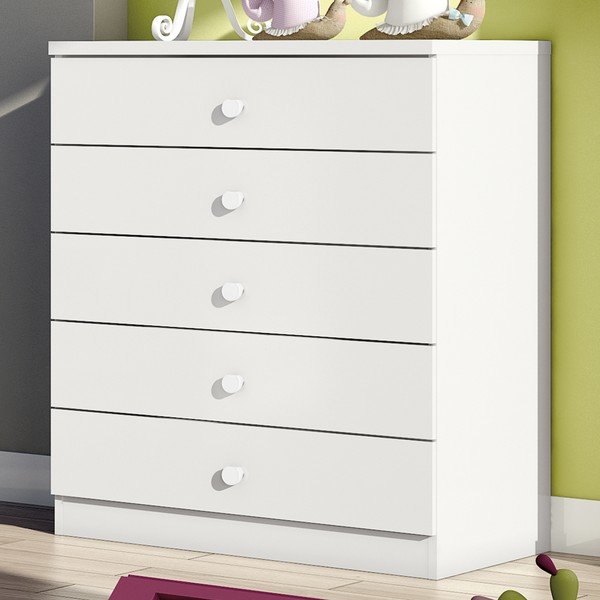 Cômoda de Bebê Bala de Menta 5 Gavetas Branco - Henn