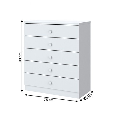 Cômoda de Bebê Bala de Menta 5 Gavetas Branco - Henn