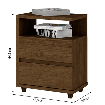 Mesa de Cabeceira Campeche 2 Gavetas Castanho Hp - Henn