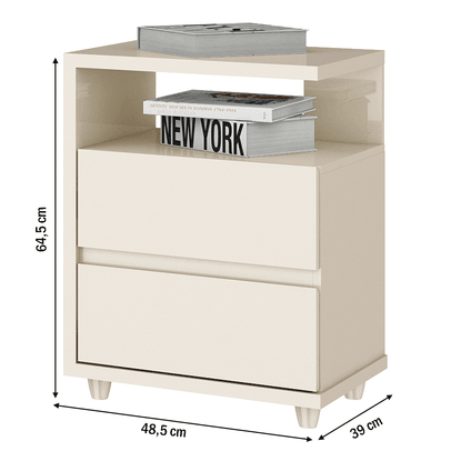Mesa de Cabeceira Campeche 2 Gavetas Off White - Henn