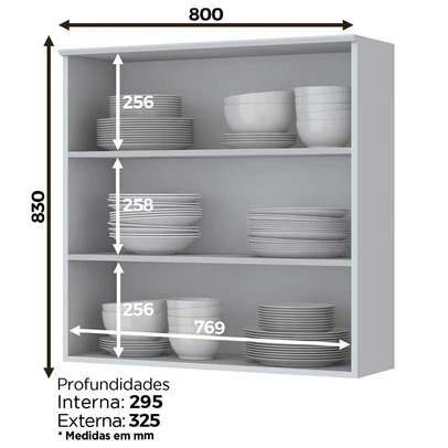Armário Aéreo Cozinha 80 Cm Americana 2 Portas 100% Mdf Branco Hp - Henn