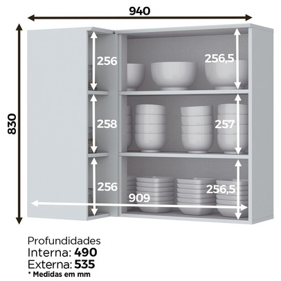 Armário Aéreo Cozinha 83 Cm Americana 1 Porta 100% Mdf Branco Hp C359 - Henn
