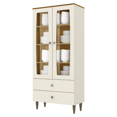 Cristaleira Liz 2 Portas 2 Gavetas Off White/Nature - Henn