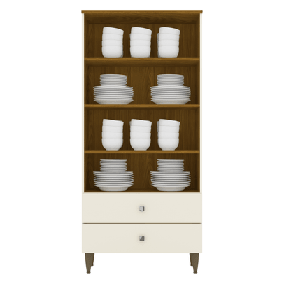 Cristaleira Liz 2 Portas 2 Gavetas Off White/Nature - Henn