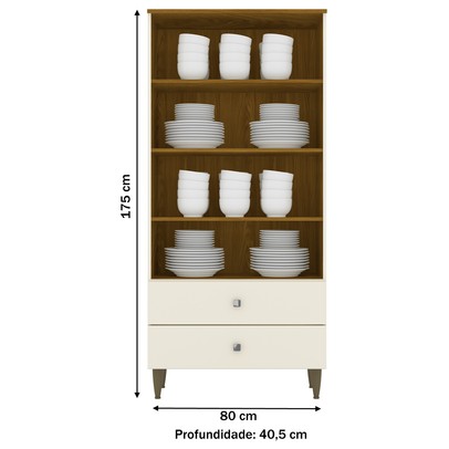 Cristaleira Liz 2 Portas 2 Gavetas Off White/Nature - Henn