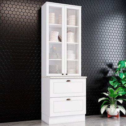 Cristaleira Americana 2 Portas 2 Gavetas 100% Mdf Branco Hp - Henn