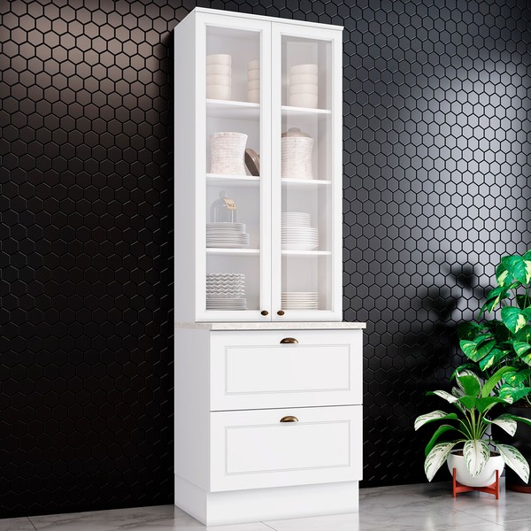 Cristaleira Americana 2 Portas 2 Gavetas 100% Mdf Branco Hp - Henn