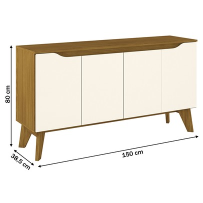 Aparador Buffet Quartzo 4 Portas Nature/Off White - Henn