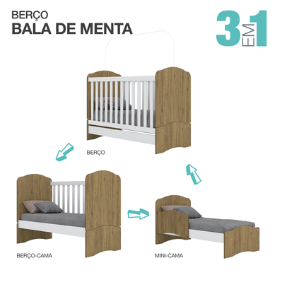 Berço Bala de Menta 3 em 1 Marrom - Henn
