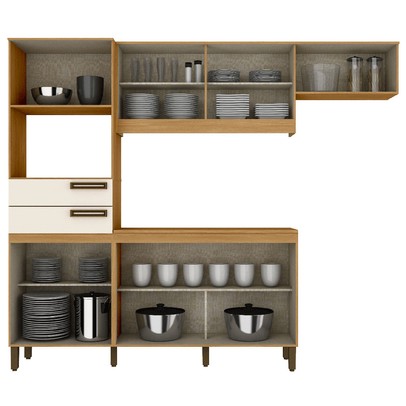 Cozinha Compacta 7 Portas 2 Gavetas Nature/Off White B107 - Briz
