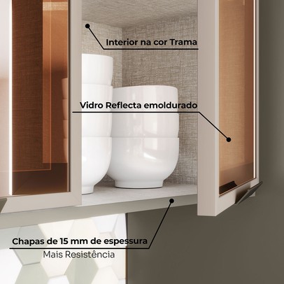 Armário Aéreo Cozinha 120 Cm Connect 3 Portas com Vidro 100% Mdf Duna - Henn