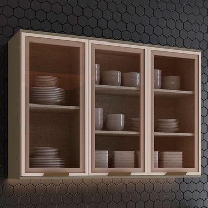 Armário Aéreo Cozinha 120 Cm Connect 3 Portas com Vidro 100% Mdf Duna - Henn