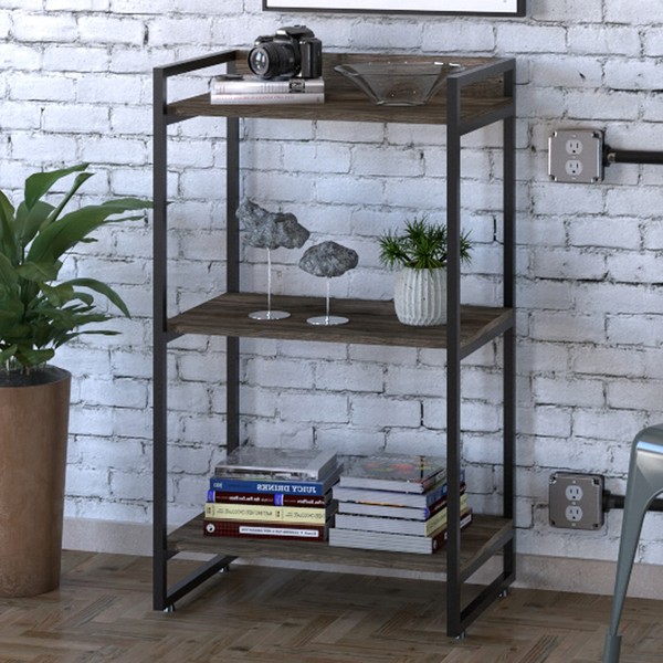 Estante para Livros 3 Prateleiras Kuadra Carvalho Dark - Compace