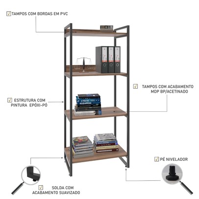 Estante para Livros 4 Prateleiras Nogal 8391 - Compace