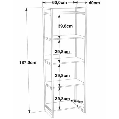 Estante para Livros 5 Prateleiras Nogal 8393 - Compace