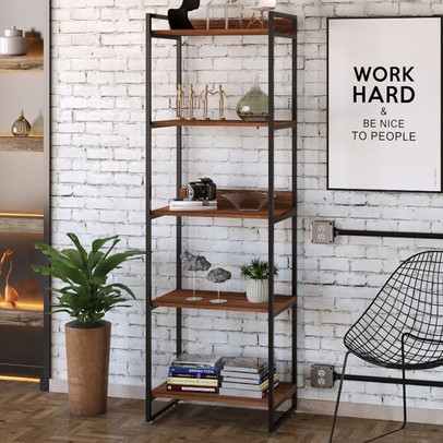 Estante para Livros 5 Prateleiras Nogal 8393 - Compace