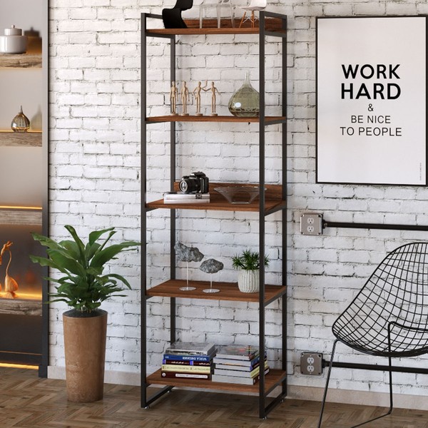 Estante para Livros 5 Prateleiras Nogal 8393 - Compace