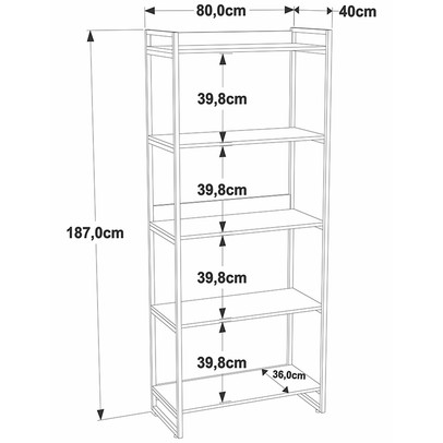 Estante para Livros 5 Prateleiras Nogal 8394 - Compace