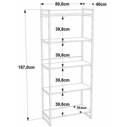 Estante para Livros 5 Prateleiras Carvalho Dark 8394 - Compace