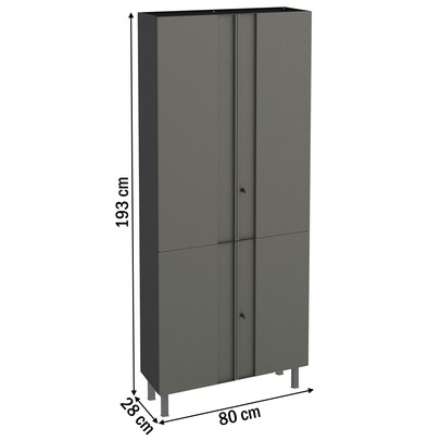 Armário Multiuso em Aço Multibox 4 Portas Cinza/Preto - Telasul