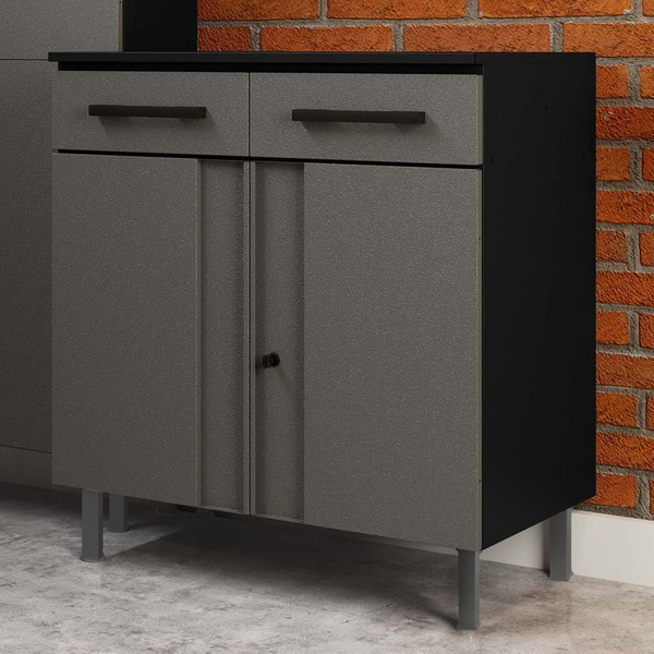 Armário de Cozinha em Aço Multibox 2 Portas 2 Gavetas Cinza/Preto - Telasul
