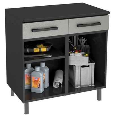 Armário de Cozinha em Aço Multibox 2 Portas 2 Gavetas Cinza/Preto - Telasul