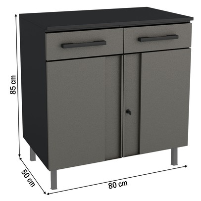 Armário de Cozinha em Aço Multibox 2 Portas 2 Gavetas Cinza/Preto - Telasul